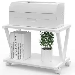 Produktbild: VEDECASA Desktop Drucker Stand 2-Tier Unter Schreibtisch Holz Drucker Regal Rustikale industrielle Bauernhaus Holz Speicher Buch Regal Tisch Organizer für Home Office Stilvolle Robuste (weiß)