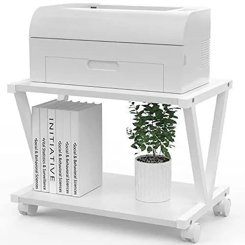 Produktbild: VEDECASA Desktop Drucker Stand 2-Tier Unter Schreibtisch Holz Drucker Regal Rustikale industrielle Bauernhaus Holz Speicher Buch Regal Tisch Organizer für Home Office Stilvolle Robuste (weiß)