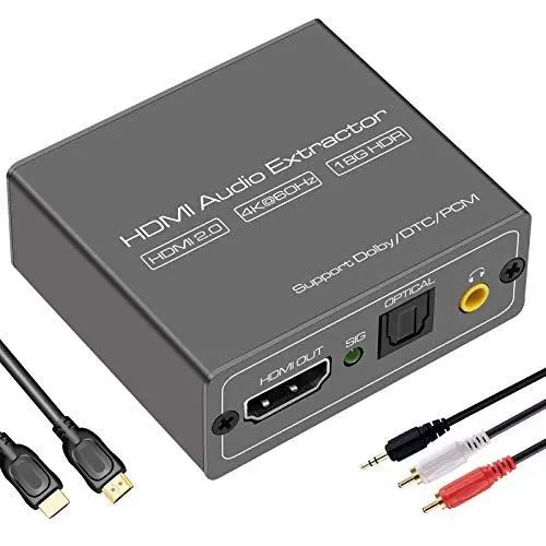 Produktbild: VEDINDUST HDMI Audio Extractor 4K60Hz HDMI Optisches Splitter Adapter Mit 3.5mm Stereo Unterstützung HDCP DTS 5.1 PCM EDID Management Für HDTV PS4 Blu-ray Amplifier Usw
