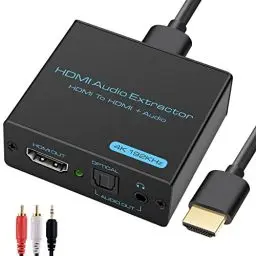 Produktbild: VEDINDUST HDMI Audio Extractor 4k HDMI Optisch Splitter Adapter Konverter 3.5 mm Stereo+L/R Audio Out unterstützt 5.1 HDCP 3D 1080P Dolby Digital DTS PCM