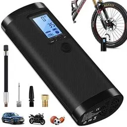 Produktbild: VEEAPE Akku Luftpumpe Elektrisch 10.3Bar, 150PSI Fahrradluftpumpe Kompressor mit LCD-Bildschirm und LED Licht für Auto, Fahrrad, Motorrad, Basketball, Football