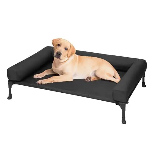 Produktbild: Veehoo Hundeliege Outdoor, ErhöHtes Hundebett Hundeliege Outdoor Grosse Hunde mit Abnehmbarem Bloster und Atmungsaktivem Teslin-Netz für Innen und Außen, Schwarz 107 x 76 x 18 cm