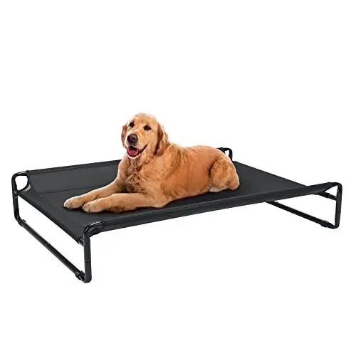 Produktbild: Veehoo Hundeliege Outdoor, Kühlendes Erhöhtes Hundebett Outdoor für Große Hunde, Tragbares Stehendes Haustierbett mit Waschbarem Atmungsaktivem Netz, rutschfeste Füße, Groß, Schwarz