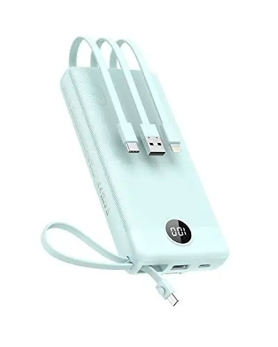 Produktbild: Powerbank 20000mAh Power Bank mit Kabel VEEKTOMX Powerbank USB C Tragbares Ladegerät 5 Ausgängen LED Display Externe Handyakkus Kompatibel mit iPhone, iPad, Samsung, Huawei, Xiaomi, OnePlus usw.