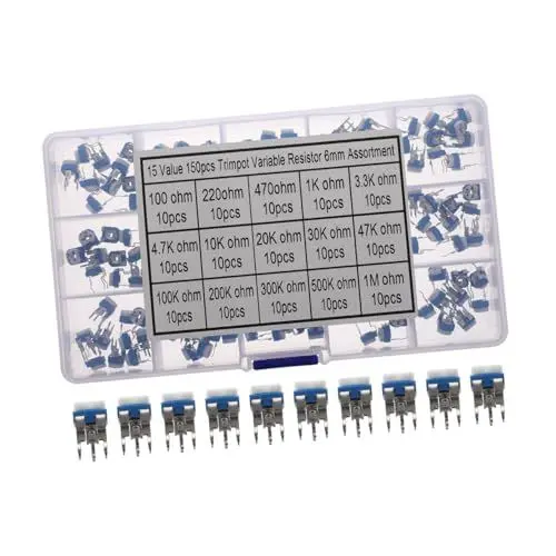 Produktbild: Veemoon 150-teilige Trimmpotentiometer – Variable Potentiometer – Trimmpotentiometer Für Steckplatinen – Hochpräzises Elektronisches Widerstandszubehör – Einfach Zu Verwenden – Qualität