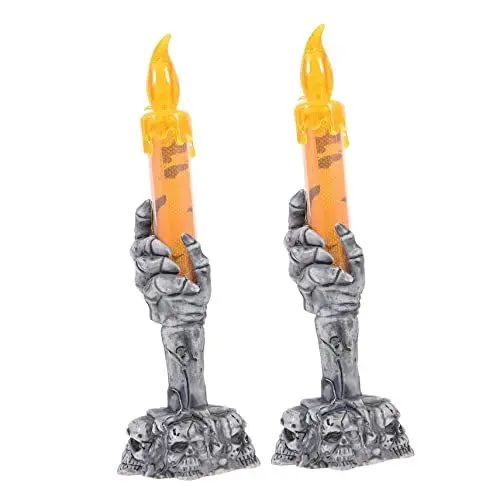 Produktbild: Veemoon 2pcs Orange Halloween Schädel Hand Lampe Kerze Licht Einzigartige Decor für Horror Party Einfache Beleuchtung