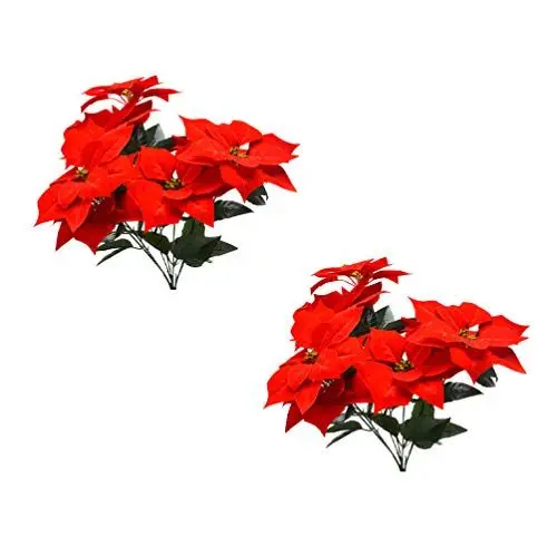 Produktbild: Veemoon 2 Stücke Künstliche Weihnachtsbaumschmuck Simulation Roter Weihnachtsstern Büsche Weihnachtsblumensträuße Herzstück für Weihnachten Büro Wohnkultur (Rot)