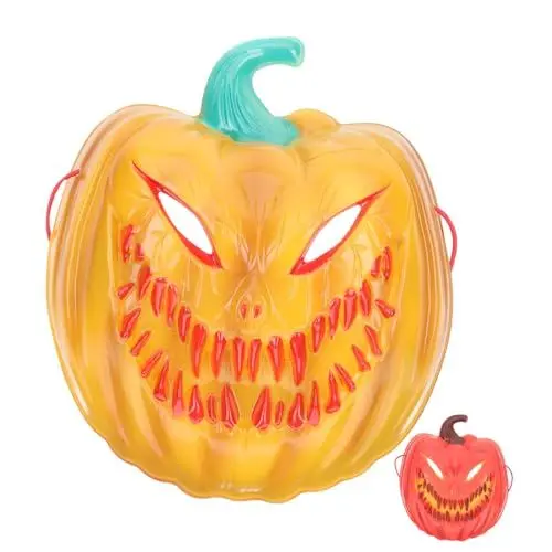 Produktbild: Veemoon 2er Set Halloween Kürbismasken – Gruselige Horror-Masken Für Unheimliche Partys - Dekorative Und Schreckliche Verkleidungen – Perfekte Halloween Deko in Leuchtendem Orange