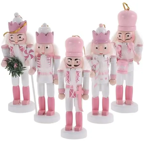 Produktbild: Veemoon 5 Stück Kleine Nussknacker-Hängeornamente Weihnachtsbaum-Soldat- Weihnachts-Hängefiguren Nussknacker Aus Holz Kunsthandwerk Rosa Nussknacker Für Heimdekoration Partygeschenk