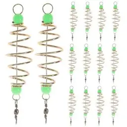 Produktbild: Veemoon Edelstahl Angeln Feeder：24 Stück Spirale Futterkorb Fischköderkäfig - Oliven-Stil Mit Leuchtenden Perlen Angelzubehör