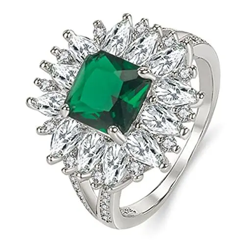 Produktbild: Veemoon Edelsteinring für Frauen Zirkonia Ring im Eleganten Design Klauenfassung Verlobungsring oder Langlebig für Besondere Anlässe