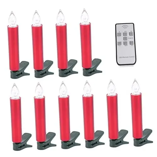 Produktbild: Veemoon Elektronisches Kerzenlicht Nachtlampe Flammenlose Weihnachtskerzen Geführtes Kerzenlicht Kerzen Mit Fernbedienung Batteriekegelkerzen Led-teelichter Clip Plastik Weihnachtsbaum Rot
