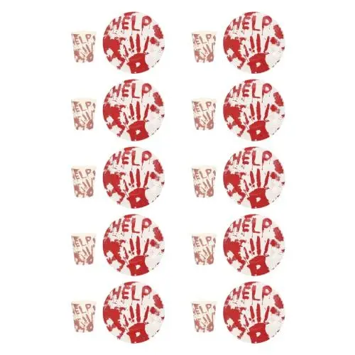 Produktbild: Veemoon Halloween-Requisiten 1 Satz Blutige Handabdruckplatte Halloween-Zubehör Halloween-Partydekoration Tasse Partygeschirr Halloween blutiges Geschirr Requisiten Lieferungen Papierfach