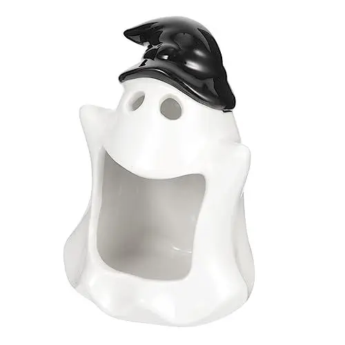 Produktbild: Veemoon Halloween Geist Kerzenhalter Aus Keramik – Teelichthalter Und Windlicht Für Stimmungsvolle Tischdeko - Ideal Für Halloween-Partys Und Gemütliche Abende Zu Hause