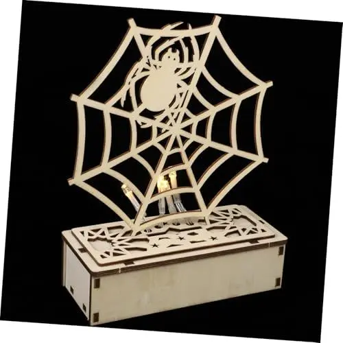 Produktbild: Veemoon LED-Leuchten aus Holz Halloween-Tischlicht Halloween-Nachtlampe geführte Nachtlichter led ligts led-light Dekor Halloween-Spinnennetzlampe Tischlampe aus Holz Plastik