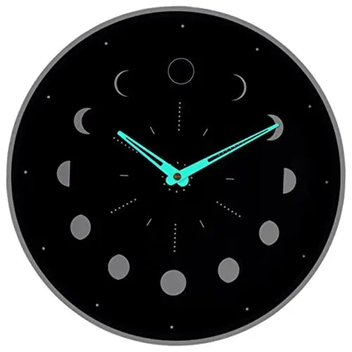 Produktbild: Veemoon Mondphasenuhr Büro Wanduhr Leuchtende Wanduhr Beleuchtete Wanduhr Stille Wanduhr Holz Mondphase Glanz Schwarz Wohnkultur Wanduhr Mondphasen