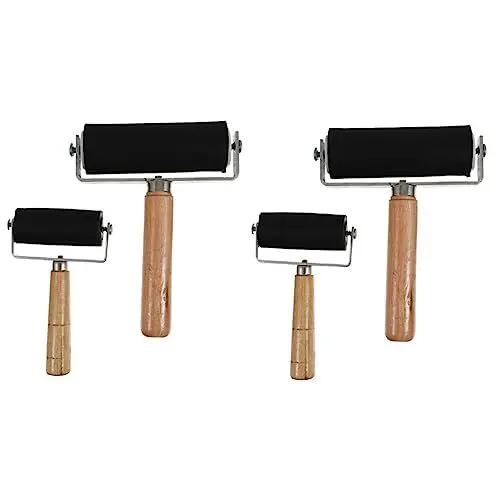 Produktbild: Veemoon Rollatoren 4 Stück Rollpinsel DIY Brayer Dekoschaum Brayer Wandpinsel Roller Wandfarbroller Sprühlack Latexfarbe Malroller Zeichenrollen Scrollrad Bemaltes Holz Bodenrolle