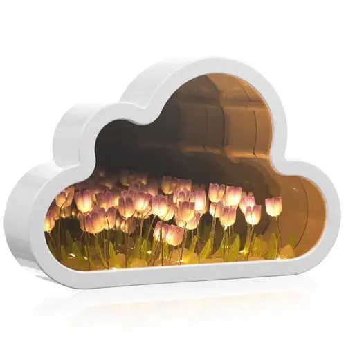 Produktbild: Veemoon Spiegel Tulpenlampe Nachtlampe Für Schlafzimmer Tulpenblumen Nachtlicht Tulpenblumen Nachtlicht Wolkenspiegellicht Handgefertigtes Tulpen Nachtlicht Wolkenlampe Nachtlampen