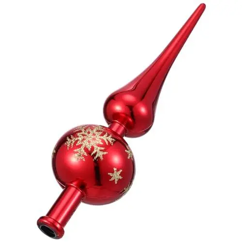 Produktbild: Veemoon Weihnachtsbaumspitze Einzigartige Glas-Weihnachtsbaum-Endstücke Handbemalte Baumkronen-Glas-Saisondekorationen Wunderschöne Klassische Weihnachtsbaum-Hängeornamente In Rot