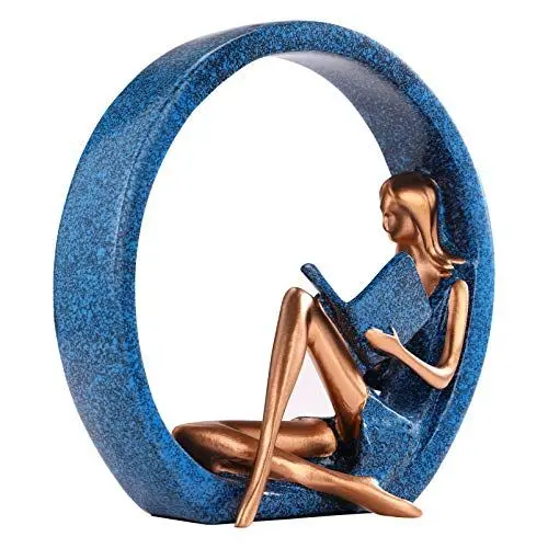 Produktbild: Veemoon Resin Figurine Reading Girl Statue Für Ästhetische Raumdekoration Handgemachte Skulptur Für Wohnzimmer Desktop Bücherregal Geschenkidee