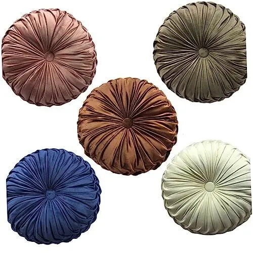 Produktbild: Veemoon Zierkissen Plüsch Rundes Bodenkissen Schalenkissen Rundes Kürbiskissen Sofakissen Sofa Taillenkissen Kürbis-wurfskissen Heimdekorationskissen Gartenkissen 3D Kürbisstuhl Falten
