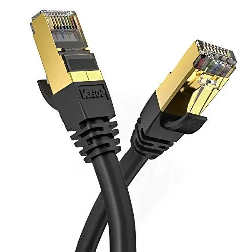 Produktbild: Veetop Cat8 Lan kabel 0,25m 0,5m 1m 2m 3m 5m 10meter 15meter 20meter Netzwerkkabel Ethernetkabel Internetkabel Superschnell Flexibel und Robust mit Vergoldetem RJ45 Schwarz