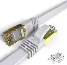 Produktbild: Veetop LAN Kabel 10meter Cat 8 Kabel Netzwerkkabel Ethernet Kabel Flach und Dünn Mit 40 Gbps High Speed Übertragungsrate und vergoldetem RJ45. Internetkabel 10m Weiß