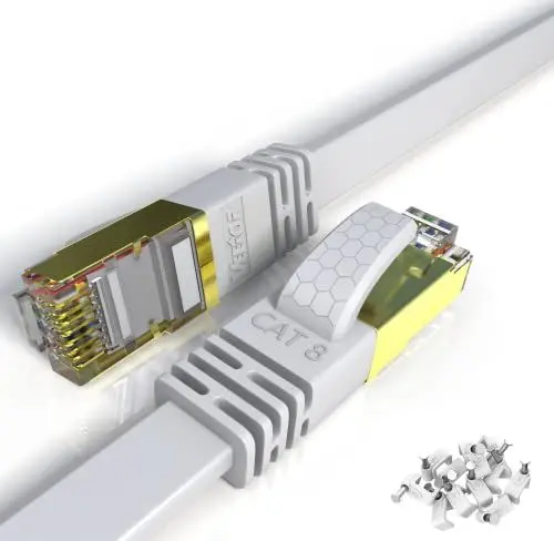 Produktbild: Veetop LAN Kabel 10meter Cat 8 Kabel Netzwerkkabel Ethernet Kabel Flach und Dünn Mit 40 Gbps High Speed Übertragungsrate und vergoldetem RJ45. Internetkabel 10m Weiß
