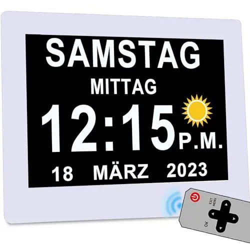 Produktbild: Véfaîî 2024 New, 8 Zoll Digitaler Wecker Wanduhr mit Fernbedienung 19 Alarme,Seniorenuhr Kalender und Foto-Funktion - für Senioren & Demenzkranke (z.B. Alzheimer)