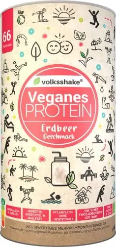 Produktbild: Veganes Protein fruchtige Erdbeere | 1000g | 12 pflanzliche Proteinquellen | Ohne Sucralose | Ohne Soja & Gluten | Premiumqualität vom Bodensee | Made in Germany