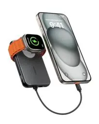Produktbild: VEGER Mini Power Bank 20W PD,10000mAh Powerbank mit Eingebautem Apple auf USB C Kabel, mit Apple Watch Laden, 2X USB-C, Externer Handyakku mit LED kompatibel mit iPhone, Apple Watch(9-1), Handys usw