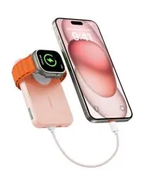 Produktbild: VEGER Mini Power Bank 20W PD, 10000mAh Powerbank mit Eingebautem Apple Kabel, mit Apple Watch Laden, 2x USB-C, Externer Handyakkus LED Display kompatibel mit iPhone, Apple Watch(9-1), Handys usw(Rosa)