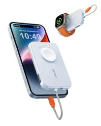 Produktbild: VEGER Mini Power Bank 20W PD, 5000mAh Powerbank mit Eingebautem Apple Kabel, mit Apple Watch Laden, 1x USB-C, Externer Handyakkus LED Display kompatibel mit iPhone, Apple Watch(9-1), Handys usw(Blau)