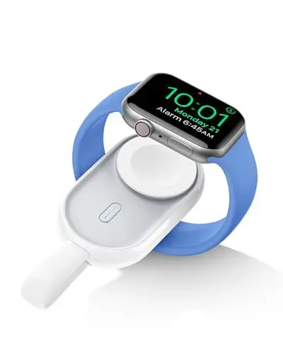 Produktbild: VEGER Mini Powerbank kompatibel mit Apple Watch Series (9-1) 1200mAh, Wireless Tragbares Ladegerät kompatibel mit Apple Watch (Weiß)