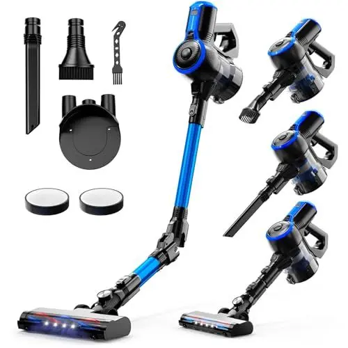 Produktbild: VEGREM Akku Staubsauger 25Kpa, Staubsauger Kabellos 160W mit 2 Saugmodi, Kabelloser Staubsauger mit 180° klappbarem Stab, LED-Licht, Easy-stand, Akkustaubsauger bis zu 40 Minuten Laufzeit