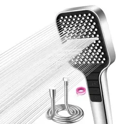 Produktbild: VEHHE Duschkopf mit Schlauch 1.5M, 7 Strahlarten Duschkopf Wassersparend, Duschkopf Regendusche mit Stopptaste und selbstreinigender Silikondüse, Einhand-Einstellung Gross Duschbrause Druckerhöhend