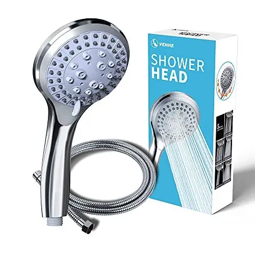 Produktbild: VEHHE Duschkopf mit Schlauch 1,5m, Chrome 5 Strahlarten Duschbrause, Hochdruck Dusche Sparduschkopf, Wassersparend Handbrause für Erwachsene Kinder Hausetiere