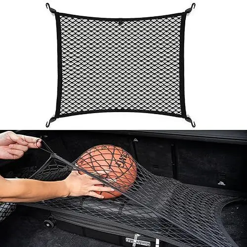 Produktbild: VEHIRIE Kofferraumnetz Gepäcknetz Auto Netz, Doppelte Lage Universal 80 x 60 cm Kofferraum Netze, Elastisch Kofferraum Netz, mit 4 ABS Haken Perfekt geeignet für SUV VW