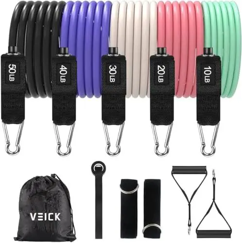 Produktbild: VEICK Widerstandsbänder, Übungsbänder, Workout-Bänder, Widerstandsbänder zum Trainieren mit Griffen für Männer und Frauen (10–150Pfund, Macaron)
