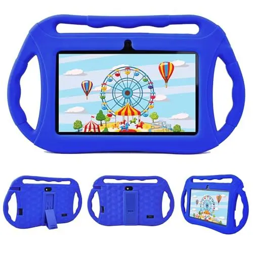 Produktbild: Veidoo Kinder Tablet 7 Zoll Android 32GB, WiFi, GMS, Dual-Kamera, Elterlicher Kontrolle, Lernen pädagogische Kleinkind Tablet mit Silikonhülle (Blau)