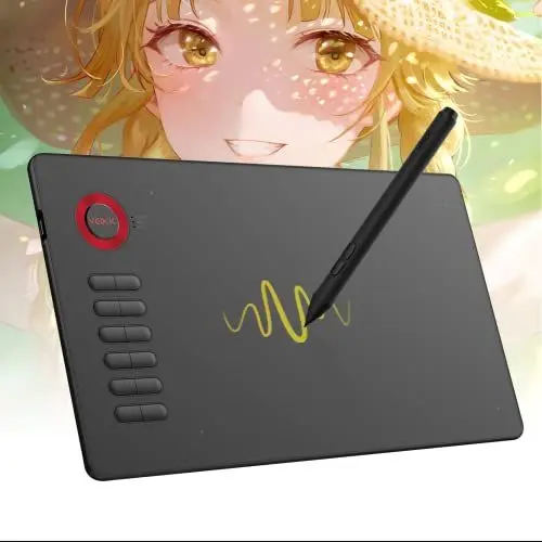 Produktbild: VEIKK A15 Grafiktablett für PC, 10x6 Zoll Zeichentablett mit batterielosem Stift und 12 Express-Tasten zum Malen & Fotobearbeitung, kompatibel mit Windows, Mac, Linux, Chrome OS & Anroid