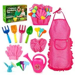 Produktbild: Veitch Fairytales Gartengeräte Für Kinder, Gartenwerkzeug Set Gießkanne Gartenhandschuhe Gartenschürze Gartenschaufel Klein, Gärtner Gartentasche Schaufel Gartenset Kinder Garten Spielzeug (Rot)