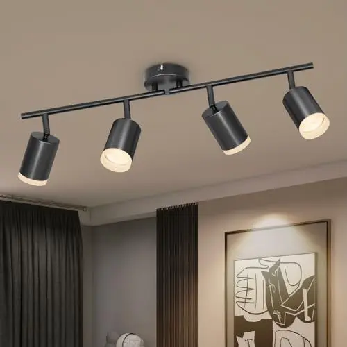 Produktbild: VEKIDOT LED Deckenstrahler 4 Flammig Schwarz - Strahler Deckenleuchte Schwenkbar 350° - Deckenlampe Spot GU10 - Deckenspot Modern Lampen Wohnzimmer - Küchenlampe Schlafzimmerlampe (Ohne Leuchtmittel)