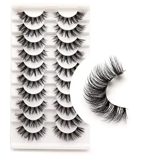 Produktbild: Veleasha Falsche Wimpern Russische Streifen Wimpern with klarem Band Sieht aus wie Wimpernverlängerung D Curl Wimpernstreifen 10 Paar Packung (DT11)