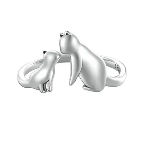 Produktbild: VELESAY 925 Sterling Silber Katze Ring für Damen - Verstellbarer Zirkonia Ehering, Verlobungsring, Ewigkeitsring - Offener Cat Ring