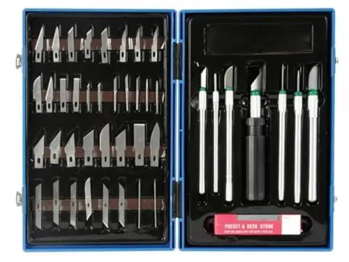 Produktbild: Velleman Präzisions-Schneideset, mit Haltern, Klingen, Nadeln und Schleifstein, 53-teilig
