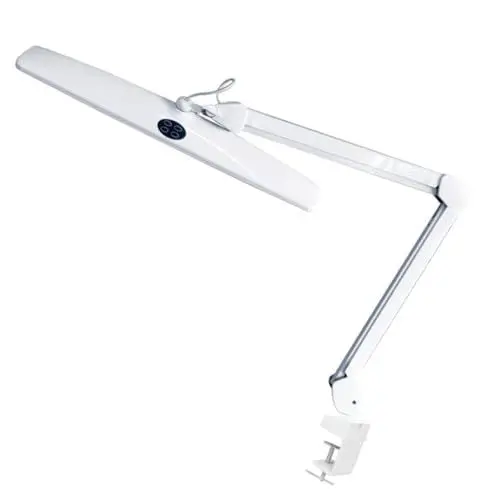 Produktbild: Velleman led schreibtischlampe mit klemme, schwenkarm, dimmbar, 84 leds, 58 cm breit, 21W, 6500K, 2000 lumen, hoher cri, energieeffizient, modernes design, weiß