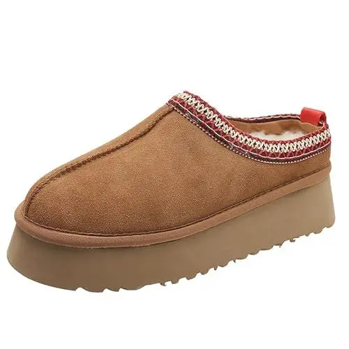 Produktbild: VellnaMiee Damen Winter Hausschuhe Kuschelig Plateau Mini Stiefel, Gefüttet, Warm, Kamel, 42