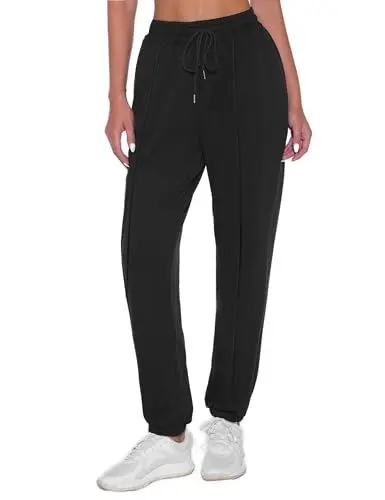Produktbild: VellnaMiee Jogginghose Damen Sporthose mit Tasche und Verstellbaren Kordelzügen Lang Baumwolle Trainingshose Freizeithose Schwarz L