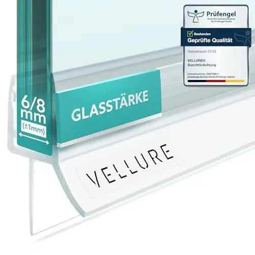 Produktbild: Vellure® Duschdichtung - NEU Premium Dichtung Dusche Glastür - Langlebige Duschtürdichtung unten, Gummilippe für Duschtüren (1x für Glasstärke 6mm - Universallänge bis 100cm)